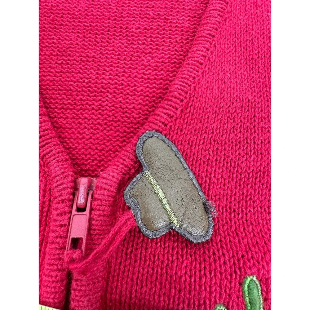 Tiara‎ International Sweater Vest Large Red Western Cowgirl Cactus Zip Vintage